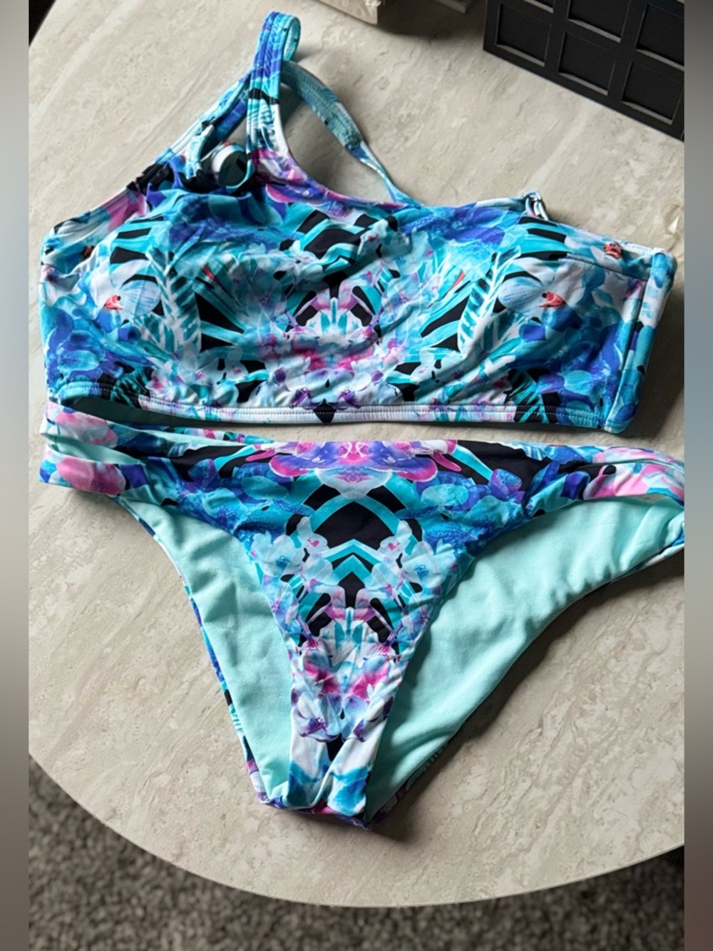 Bar III Turquoise Floral Print Bikini Set